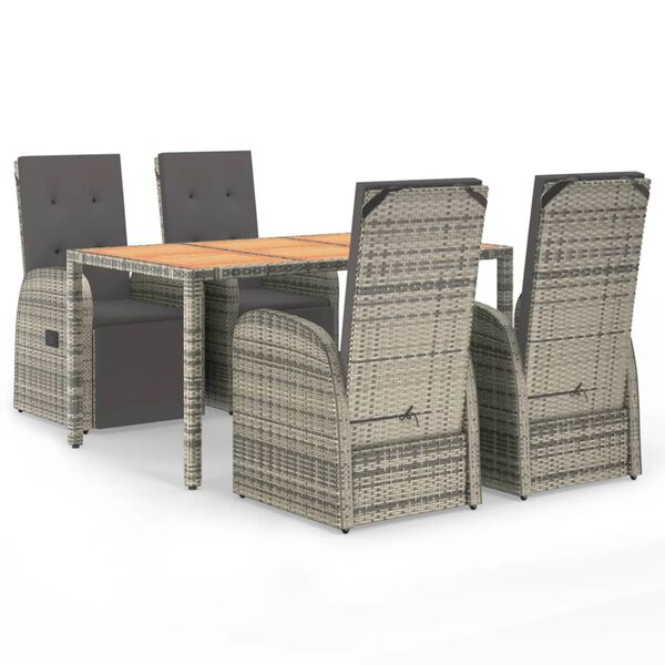 vidaXL Set comedor de jard&iacute;n 5 piezas con cojines rat&aacute;n sint&eacute;tico gris