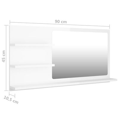 vidaXL Espejo de baño madera contrachapada blanco brillo 90x10,5x45 cm
