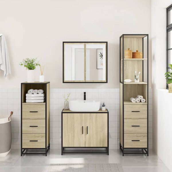 vidaXL Juego de muebles de baño 4 pzas contrachapada roble sonoma