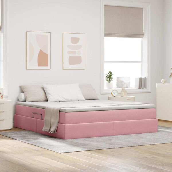 vidaXL Cama con almacenamiento y colch&oacute;n Rosa 180 x 200 cm Terciopelo