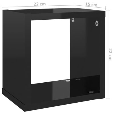 vidaXL Estantes cubos pared 6 uds negro brillante 22x15x22 cm