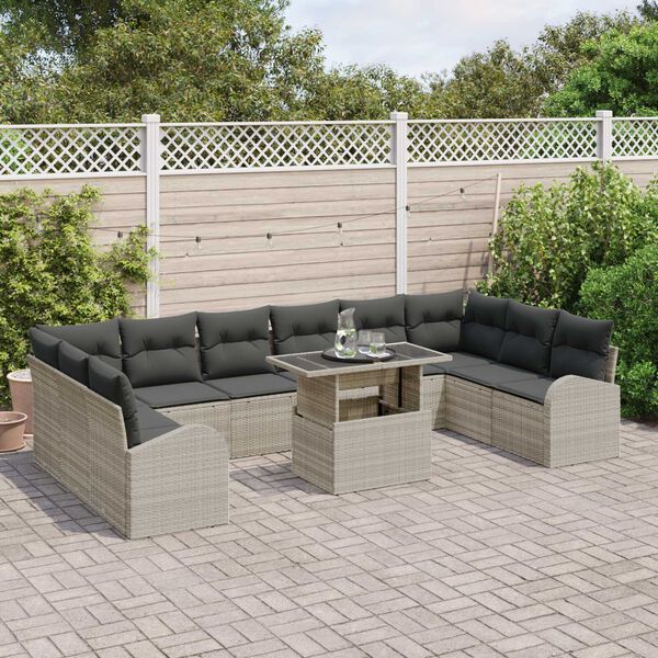 vidaXL Conjunto de sof&aacute; de jard&iacute;n 11 pcs Gris Claro Polirat&aacute;n