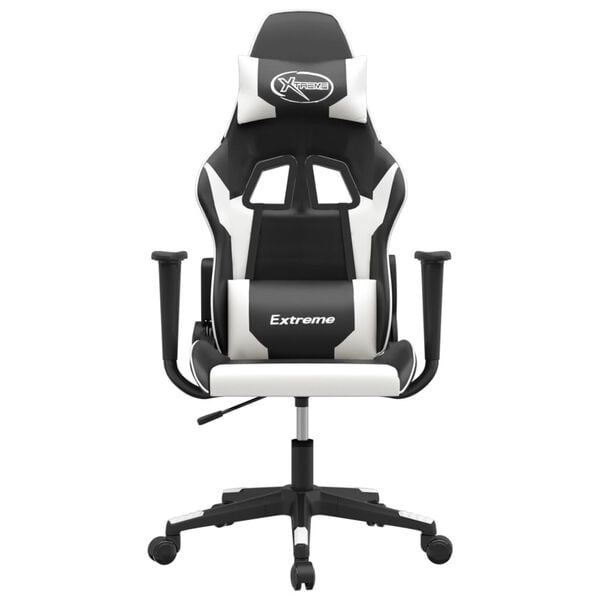 vidaXL Silla gaming de masaje cuero sintético negro y blanco