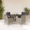 vidaXL Set comedor de jard&iacute;n 5 pzas cojines rat&aacute;n sint&eacute;tico gris claro