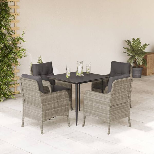vidaXL Set comedor de jard&iacute;n 5 pzas cojines rat&aacute;n sint&eacute;tico gris claro