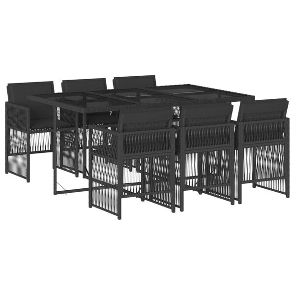 vidaXL Set de comedor de jard&iacute;n 7 pzas y cojines rat&aacute;n sint&eacute;tico negro