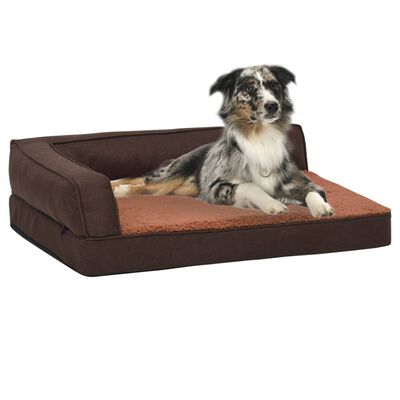 vidaXL Colchón de cama de perro ergonómico aspecto lino marrón 60x42cm