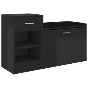 vidaXL Banco zapatero madera de ingenier&iacute;a negro brillo 94,5x31x57 cm