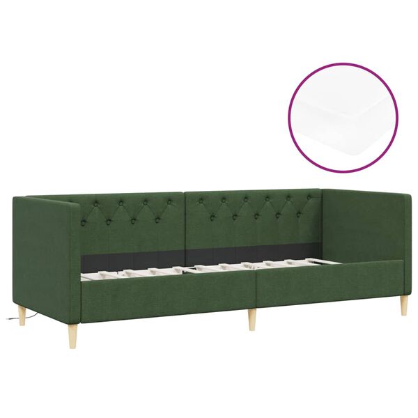 vidaXL Sof&aacute; cama con colch&oacute;n USB de tela verde oscuro 90x200 cm
