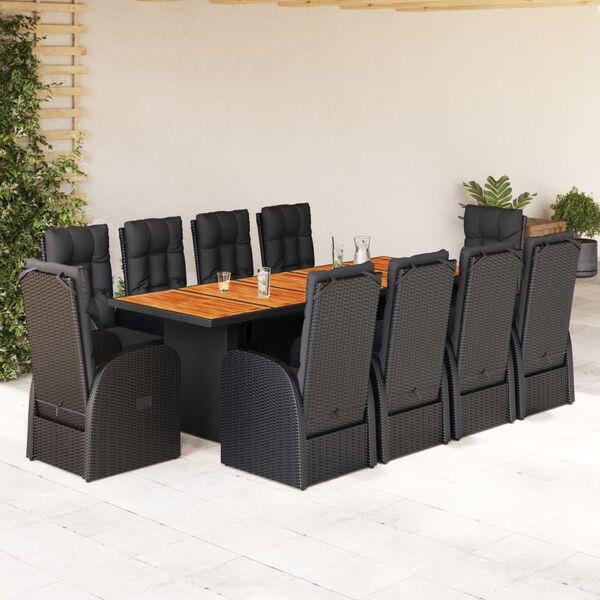 vidaXL Set de comedor jard&iacute;n 11 pzas con cojines rat&aacute;n sint&eacute;tico negro