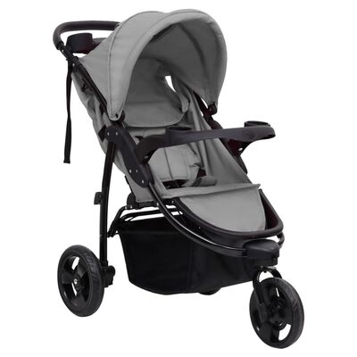 vidaXL Silla de paseo de bebé de 3 ruedas acero gris claro y negro