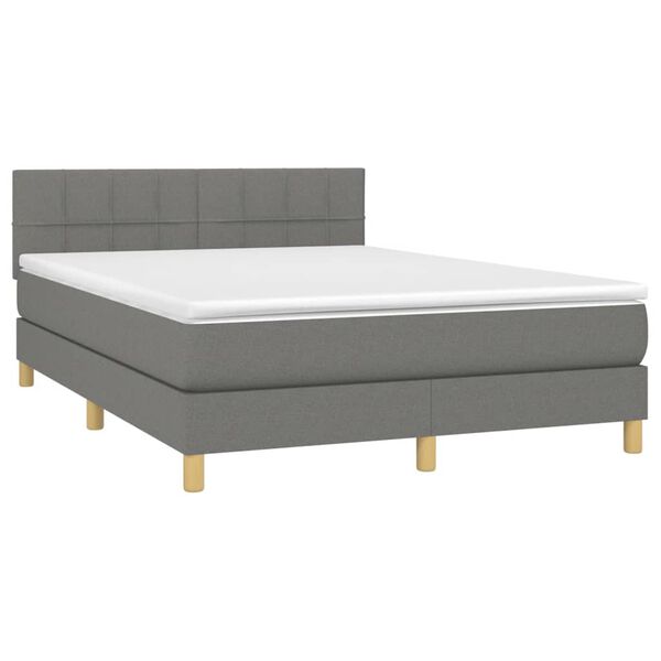 vidaXL Cama box spring con colch&oacute;n tela gris oscuro 140x190 cm