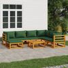 vidaXL Set de muebles de jardín 8 pzas madera maciza con cojines verde