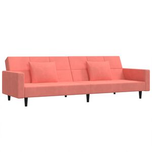 vidaXL Sof&aacute; cama de 2 plazas con dos almohadas terciopelo rosa