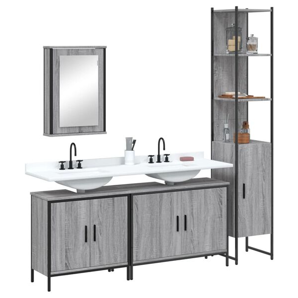 vidaXL Set de muebles de ba&ntilde;o 4 pzas madera contrachapada gris sonoma