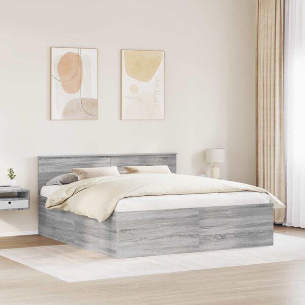 vidaXL Estructura de cama con cabecera Gris Sonoma 200 x 200 cm