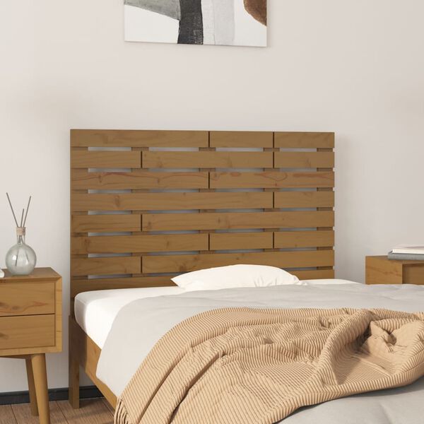 vidaXL Cabecero cama pared madera maciza pino marr&oacute;n miel 96x3x63 cm