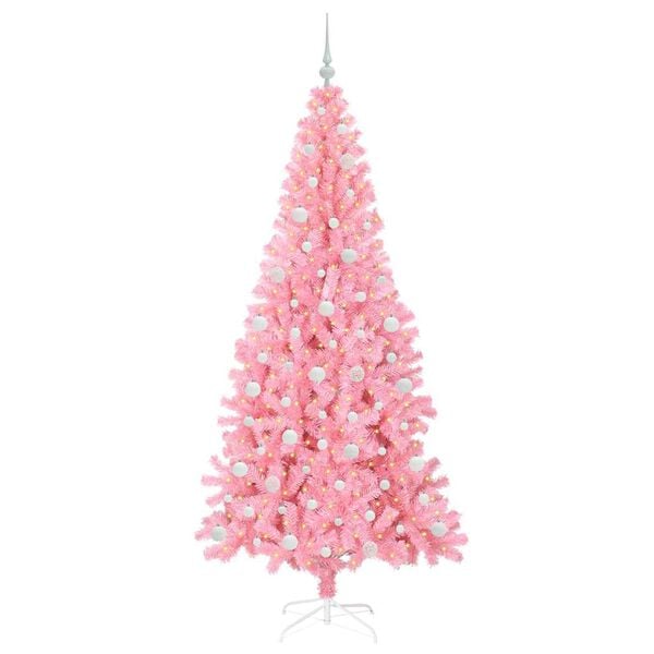 vidaXL Árbol de Navidad con 300 LED con soporte Rosa 210 cm PVC