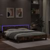 vidaXL Estructura de cama cabecero y luces LED roble ahumado 200x200cm
