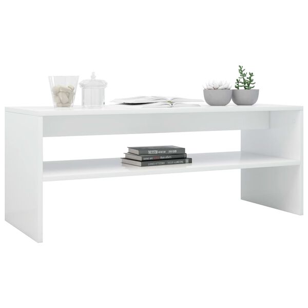 vidaXL Mesa de centro madera contrachapada blanco brillo 100x40x40 cm