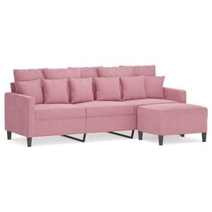 vidaXL Sof&aacute; de 3 plazas con taburete de terciopelo rosa180 cm