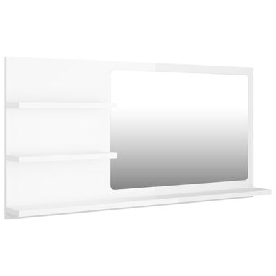 vidaXL Espejo de baño madera contrachapada blanco brillo 90x10,5x45 cm