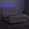 vidaXL Cama box spring colch&oacute;n y luces LED tela crema 140x190 cm