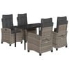 vidaXL Set comedor de jard&iacute;n 5 piezas con cojines rat&aacute;n sint&eacute;tico gris