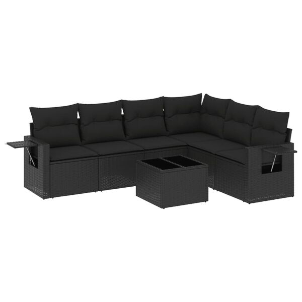 vidaXL Set de comedor de jard&iacute;n 7 pzas y cojines rat&aacute;n sint&eacute;tico negro