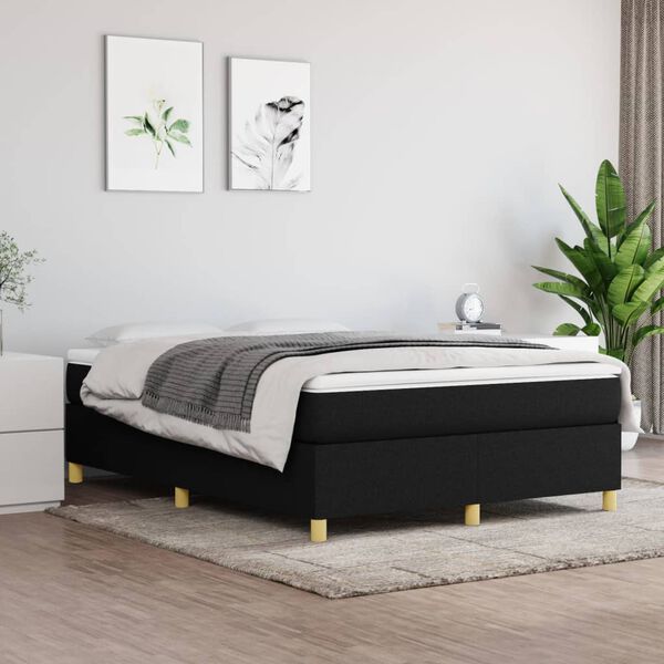 vidaXL Cama box spring con colch&oacute;n tela negro 140x200 cm