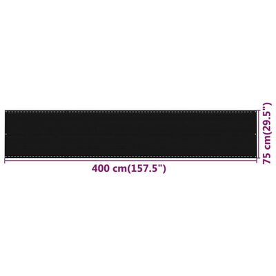 vidaXL Toldo para balcón HDPE negro 75x400 cm