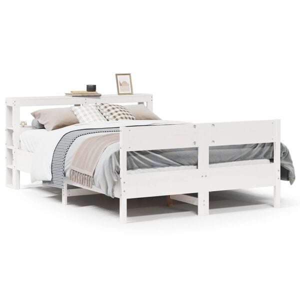 vidaXL Estructura de cama sin colch&oacute;n madera de pino blanca 150x200 cm
