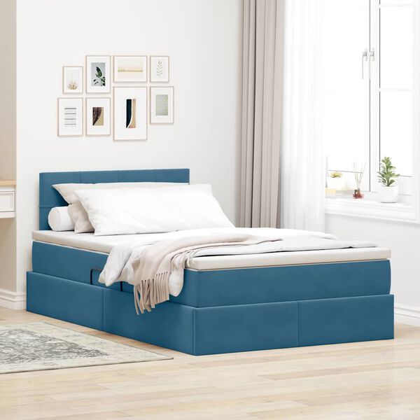 vidaXL Cama con almacenamiento y LED Azul 120 x 190 cm Terciopelo
