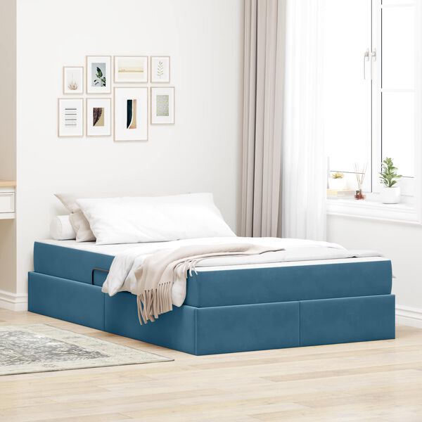 vidaXL Cama con almacenamiento y colchón Azul 120 x 190 cm Terciopelo