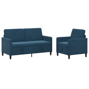 vidaXL Juego de Sof&aacute;s con Almacenamiento 2 uds. Azul Poli&eacute;ster