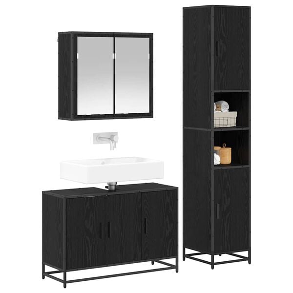 vidaXL Juego de muebles de ba&ntilde;o 3 pcs Roble Negro Madera contrachapada