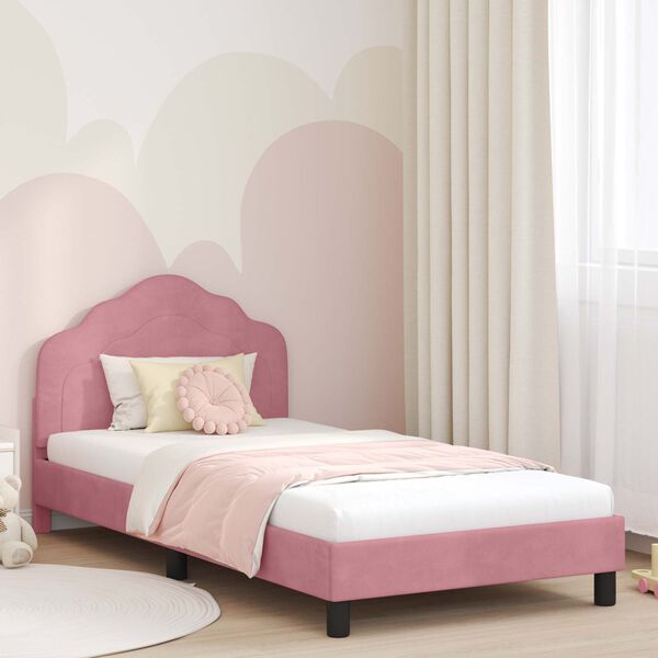 vidaXL Cama para niños con cabecero Rosa 90 x 190 cm Terciopelo