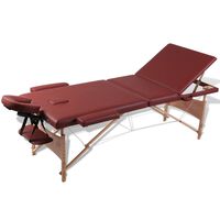 Mesa camilla de masaje de madera plegable de tres cuerpos rojos