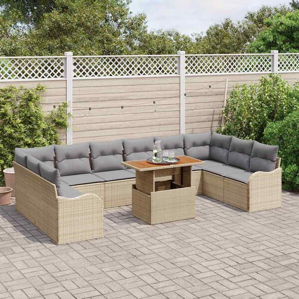 vidaXL Conjunto de sof&aacute; de jard&iacute;n con coj&iacute;n 11 pcs beige y gris claro