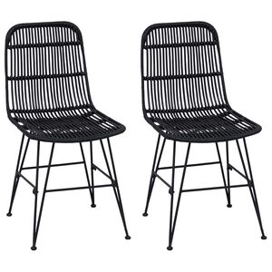 vidaXL Silla de comedor 2 pcs Negro 41 x 55 x 85 cm Rat&aacute;n y acero