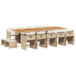 vidaXL Set comedor de jard&iacute;n con cojines 15 pzas rat&aacute;n sint&eacute;tico beige