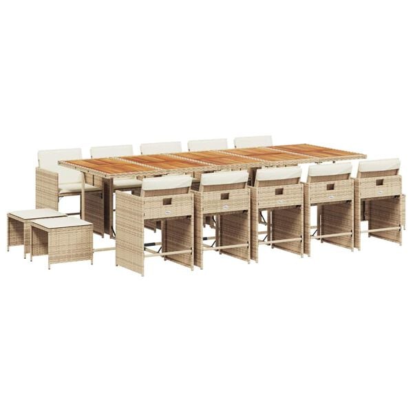 vidaXL Set comedor de jard&iacute;n con cojines 15 pzas rat&aacute;n sint&eacute;tico beige