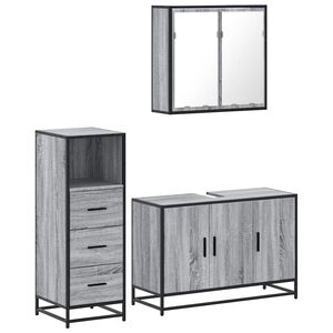 vidaXL Set de muebles de ba&ntilde;o 3 pzas madera contrachapada gris sonoma