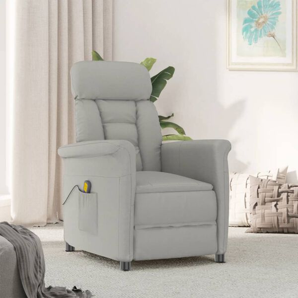 vidaXL Sill&oacute;n de masaje de cuero sint&eacute;tico de ante gris claro