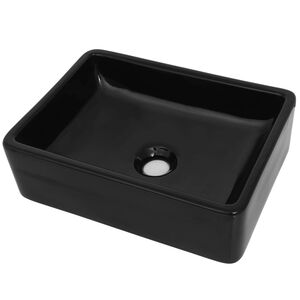 vidaXL Lavabo de cer&aacute;mica rectangular negro 41x30x12 cm