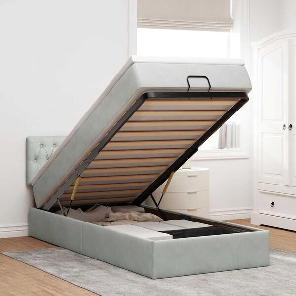 vidaXL Estructura cama otomana colch&oacute;n terciopelo gris claro 90x190cm