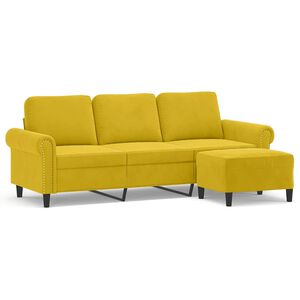 vidaXL Sof&aacute; de 3 plazas con taburete terciopelo amarillo 180 cm