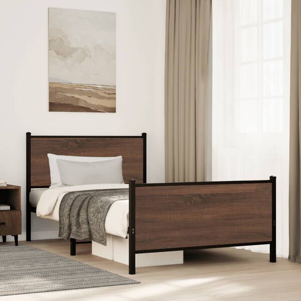 vidaXL Estructura de cama sin colch&oacute;n metal marr&oacute;n roble 107x203 cm