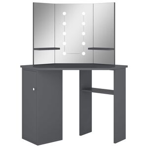vidaXL Tocador de esquina con LED gris 111x54x141,5 cm