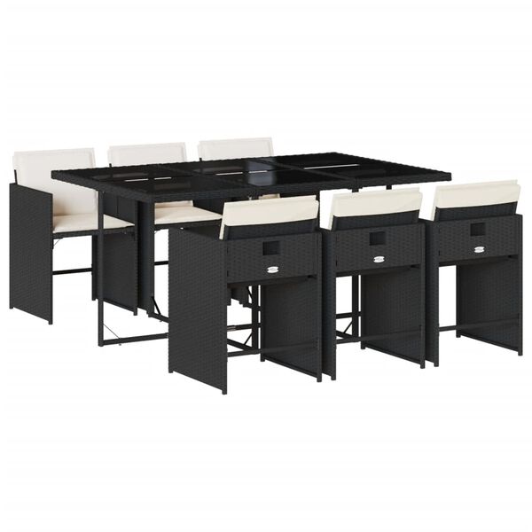 vidaXL Set de comedor de jard&iacute;n 7 pzas y cojines rat&aacute;n sint&eacute;tico negro